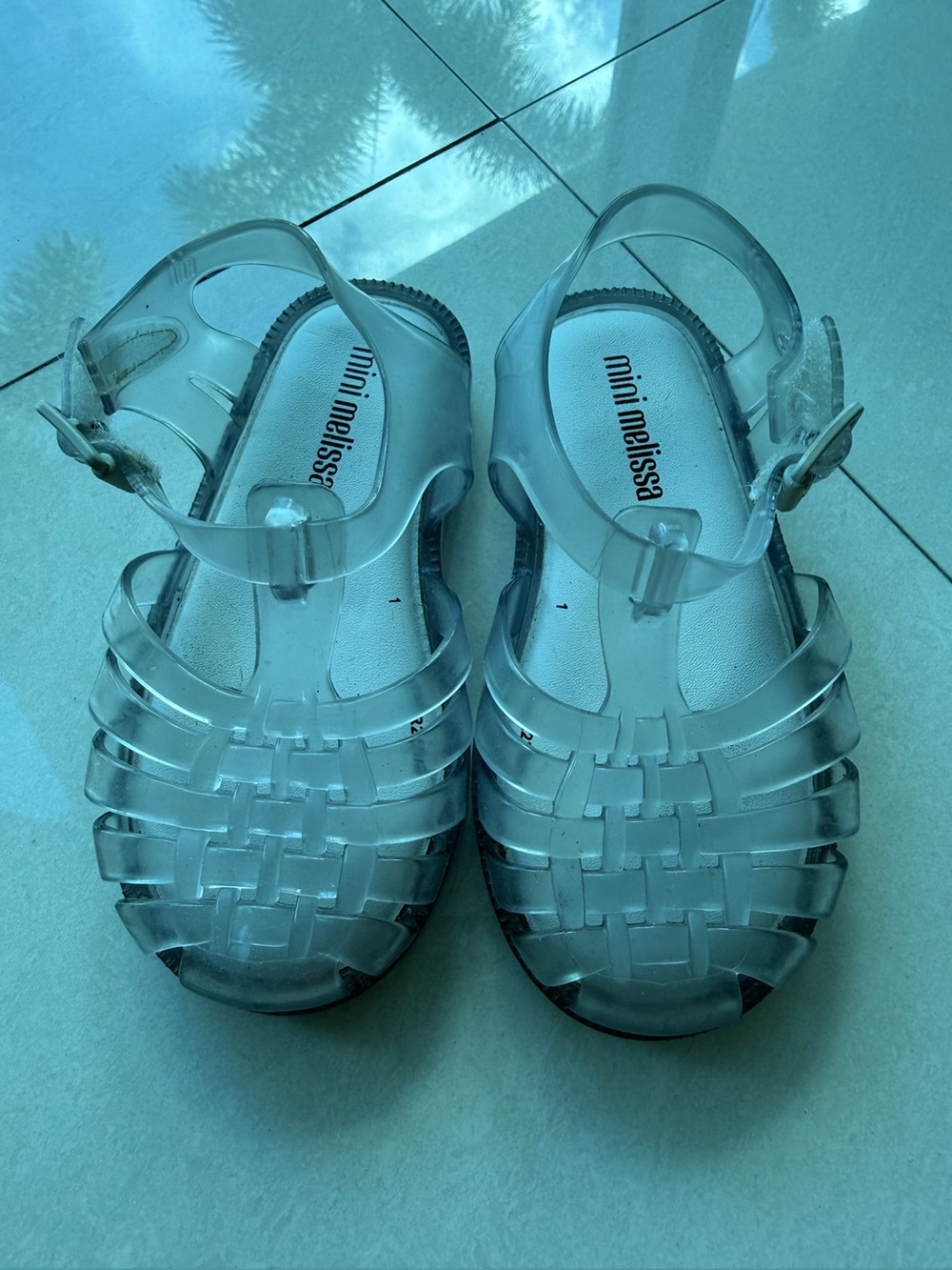 Mini Melissa Clear Jelly Sandals in Transparent/Light Blue Tint